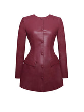 Load image into Gallery viewer, Baila Burgundy Vegan Leather Blazer Mini Dress
