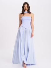 Load image into Gallery viewer, Qianna Baby Blue Peplum Top Drop Waist Chiffon Gown
