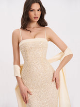 Load image into Gallery viewer, Raizel Gold Beaded Sequin Bodycon Gown with Scarf
