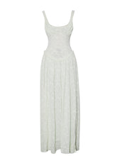 Load image into Gallery viewer, Ulissa Light Green Square Neck Jacquard Textured High Slit Maxi Dress
