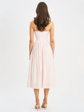 Load image into Gallery viewer, Zania Pink Stripe Ruched Breast Cotton Jacquard Midi Dress
