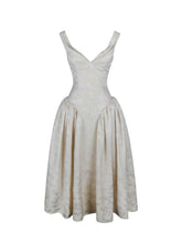 Load image into Gallery viewer, Chelsea Ivory Jacquard Ruched Bust Sweetheart Midi Dress
