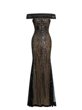 Load image into Gallery viewer, Qeturah Embroidered Sequin Off Shoulder Mesh Gown
