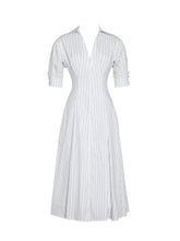 Load image into Gallery viewer, Palina Pinstripes Cotton Poplin Pleated Midi Preppy Shirt Dress
