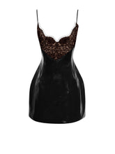 Load image into Gallery viewer, Shelby Black Vegan Leather with Lace Mini Dress
