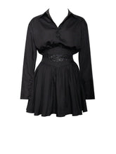 Load image into Gallery viewer, Jamila Black Shirt Mini Dress with Embroidered Waist Detail
