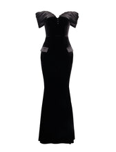 Load image into Gallery viewer, Qamra Black Velvet Off Shoulder Mermaid Maxi Dress
