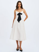 Load image into Gallery viewer, Corinne White Poplin Flared Midi Dress with Removable Bow
