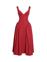Load image into Gallery viewer, Nahla Red Drop Waist Midi Dress with Buttons

