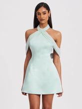 Load image into Gallery viewer, Zafrina Light Cyan Halter Off-shoulder Backless Mini Dress
