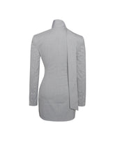 Load image into Gallery viewer, Tahlia Deep V Pinstripes Gray Blazer Dress with scarf collar
