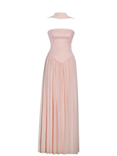 Load image into Gallery viewer, Qianna Baby Pink Peplum Top Drop Waist Chiffon Gown
