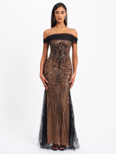 Load image into Gallery viewer, Qeturah Embroidered Sequin Off Shoulder Mesh Gown
