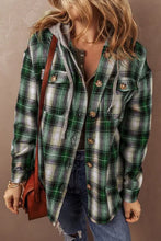 Load image into Gallery viewer, Dark Green Drawstring Pocketed Plaid Hooded Jacket Cozy &amp; Trendy Checkered Outerwear For All Seasons
