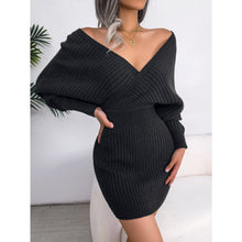 Load image into Gallery viewer, Cross V-Neck Bat-Sleeve Hairy Dress – Autumn/Winter
