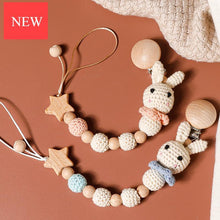 Load image into Gallery viewer, Modern Handmade Pacifier Chain Baby Teething Chains Crochet Rabbit Panda Beads Wooden Clips Wood Tiny Rod  For Kids

