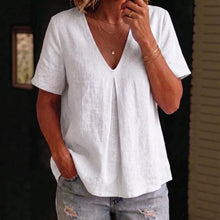 Load image into Gallery viewer, Women's Pleated Cotton-Linen Short-Sleeve Shirt – 5 Colors S–XXL
