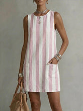 Load image into Gallery viewer, Women's Striped Color-Block Sleeveless Mini Dress – Loose Fit

