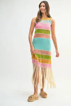 Load image into Gallery viewer, Multi Color Fringed Crochet Knit Dress For Women – Crochet Knit Dress, Fringed Dress, Multi-Color Dress, Bohemian Knit Dress, Festival Dress
