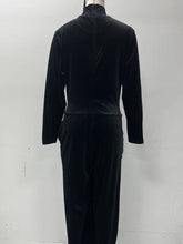 Load image into Gallery viewer, Women's Velvet Mock Turtleneck Chevron-Seam Fitted Bodice Balloon-Leg Jumpsuit
