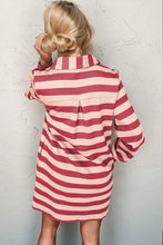 Load image into Gallery viewer, Deep Rose Full Size Striped Contrast Collared Neck Long Sleeve Dress Modern &amp; Stylish Women’s Wear
