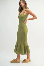 Load image into Gallery viewer, Ruffled Hem Sleeveless Crochet Knit Midi Dress For Women – Crochet Knit Dress, Unique Ruffled Hem Dress, Sleeveless Midi Dress, Summer Midi Dress, Elegant Crochet Dress
