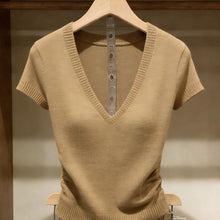 Load image into Gallery viewer, Solid Color Ice Silk Knit Top for Women – Slim-Fit Short Sleeve Elegant Commuter Top
