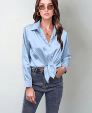 Load image into Gallery viewer, Women’s Satin Lapel Button-Down Blouse
