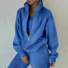 Load image into Gallery viewer, Women's Full-Zip Cropped Sweatshirt &amp; Wide-Leg Pants Fleece Two-Piece Set
