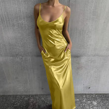 Load image into Gallery viewer, Textured Mirror-Finish U-Neck Slip Maxi Dress with Pockets
