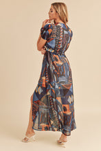 Load image into Gallery viewer, Lace Detail Slit Geometric Print Short Sleeve Comfortable Maxi Dress For Women, Elegant Lace, Alluring Slit, Sophisticated Geometric Print for Casual &amp; Dressy Occasions

