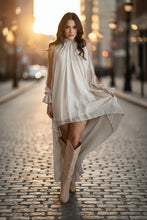 Load image into Gallery viewer, High Neck Asymmetric Maxi Chiffon Dress – Loose Fit Long Sleeve
