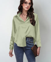 Load image into Gallery viewer, Women’s Satin Lapel Button-Down Blouse
