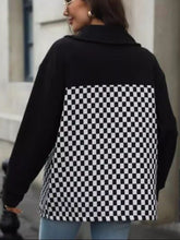 Load image into Gallery viewer, Black Checkered Snap Down Long Sleeve Jacket Stylish &amp; Functional Buttoned Outerwear
