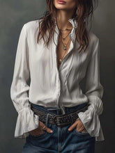 Load image into Gallery viewer, Women's Ruffled Sleeve Resort Shirt – Stretch Casual Long Blouse
