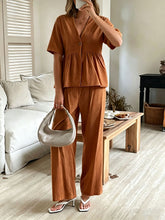 Load image into Gallery viewer, Women's V-Neck Loose Short-Sleeve Top &amp; Wide-Leg Pants Set
