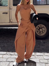 Load image into Gallery viewer, Spaghetti Strap Corset Top &amp; Wide-Leg Pants Set – Camel, XS–2XL

