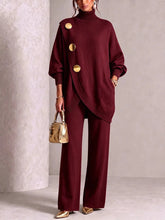 Load image into Gallery viewer, Women's Asymmetric High-Neck Sweater &amp; Wide-Leg Pants Set
