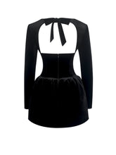 Load image into Gallery viewer, Catrina Black Velvet Square Neck Bow-Tie Mini Dress
