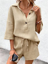 Load image into Gallery viewer, Women's Notch-Lapel Short-Sleeve Top &amp; Belted Shorts Two-Piece Set
