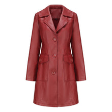Load image into Gallery viewer, Women’s Long Leather Trench Coat – Fashion Outerwear
