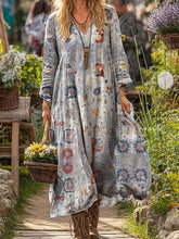 Load image into Gallery viewer, Women's Retro Chic 3D Print V-Neck Long-Sleeve A-Line Dress
