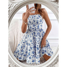 Load image into Gallery viewer, Floral Print Smocked Mini Dress Spaghetti Strap Slim Fit Flowy Dresses
