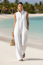 Load image into Gallery viewer, Linen Blend Sleeveless Stand-Collar Jumpsuit – 5 Colors S–3XL
