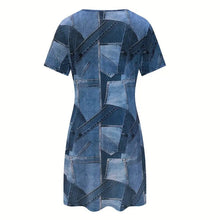 Load image into Gallery viewer, Women's Plus Size Digital Print Denim-Look Short Sleeve Dress
