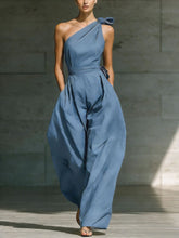 Load image into Gallery viewer, Women's Loose Sleeveless Off-Shoulder Belted Wide-Leg Jumpsuit
