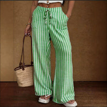 Load image into Gallery viewer, Women's Striped Wide-Leg Trousers – Lace-Up Elastic Waist Loose Fit
