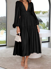 Load image into Gallery viewer, Lightweight Deep V-Neck Balloon Sleeve Maxi Dress Elegant &amp; Flowing Silhouette Unique Dress
