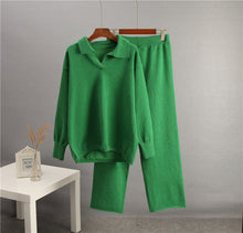Load image into Gallery viewer, Solid Color Lapel Sweater Set for Women
