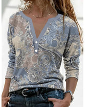 Load image into Gallery viewer, Women's Ethnic Print V-Neck Long Sleeve Loose T-Shirt
